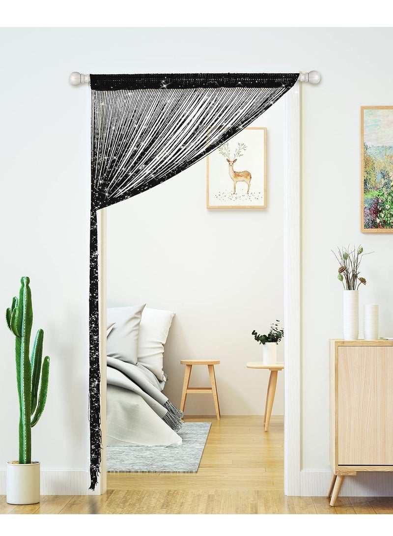 SYOSI Door String Curtains Living Room Divider 2 Pcs Bedroom Doorway Hanging Hippie Sequin Decor Fringe Curtain Closet Window Wall Panels Kitchen Party Decorations Tassel Screen Boho Black 39"×79" in - Image 4