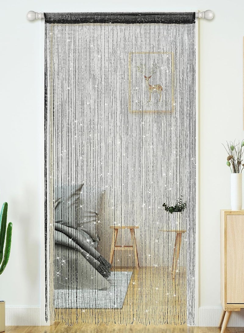 SYOSI Door String Curtains Living Room Divider 2 Pcs Bedroom Doorway Hanging Hippie Sequin Decor Fringe Curtain Closet Window Wall Panels Kitchen Party Decorations Tassel Screen Boho Black 39"×79" in - Image 1