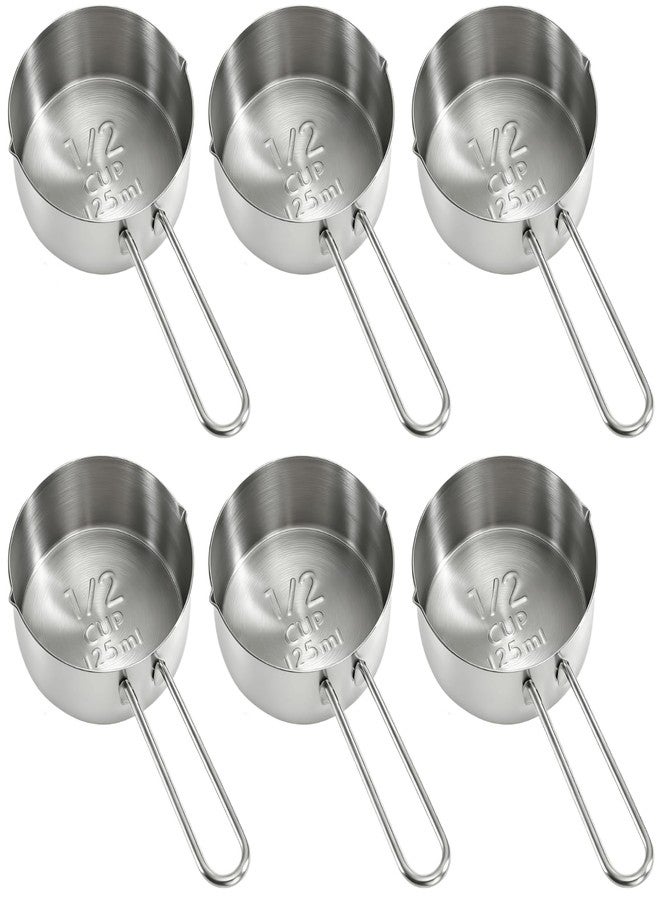 YOUEON 6 Pcs 1/2 Cup (125ml) Stainless Steel Measuring Scoops, Metal Measuring Cups with Handle for Dog Food, Coffee, Baking, Cooking, Dishwasher Safe - Image 1