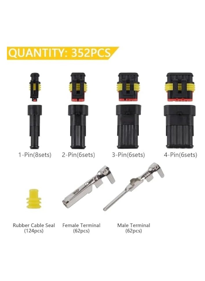 PROMASS 352PCS 26 Kits Automotive Electrical Connectors With Ratcheting Wire Crimper, 1/2/3/4/ Pin Automotive Wire Connectors Wiring Connectors Kit  - Image 2