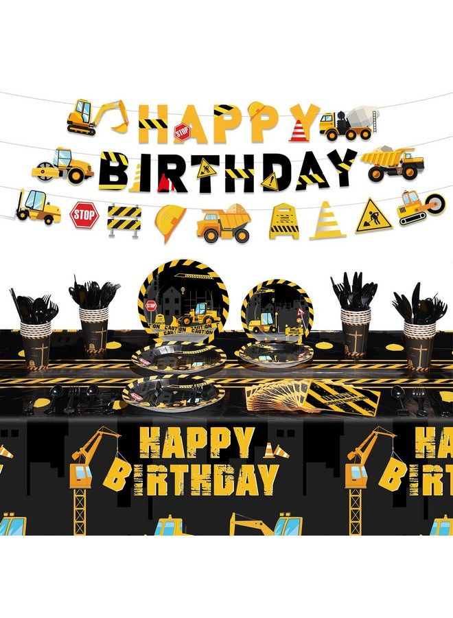 Tiamon 173 Pcs Construction Birthday Party Supplies Serves 24 Include Construction Tablecloth Dump Truck Banners Construction Theme Plates Napkins Tableware Set For Kids Construction Birthday Party Supply - Image 1
