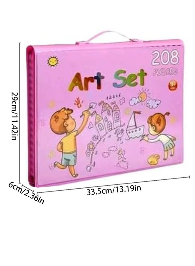 VUCATIN 208 PCS Drawing Art Kit Art Supplies Gifts for Girls Boys Teens Art Set Crafts Case with Double Sided Trifold Easel Includes Watercolor Pens Oil Pastels Crayons Colored Pencils (Pink) - Image 2
