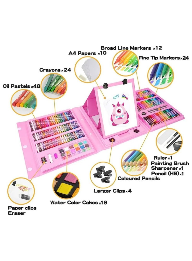 VUCATIN 208 PCS Drawing Art Kit Art Supplies Gifts for Girls Boys Teens Art Set Crafts Case with Double Sided Trifold Easel Includes Watercolor Pens Oil Pastels Crayons Colored Pencils (Pink) - Image 3