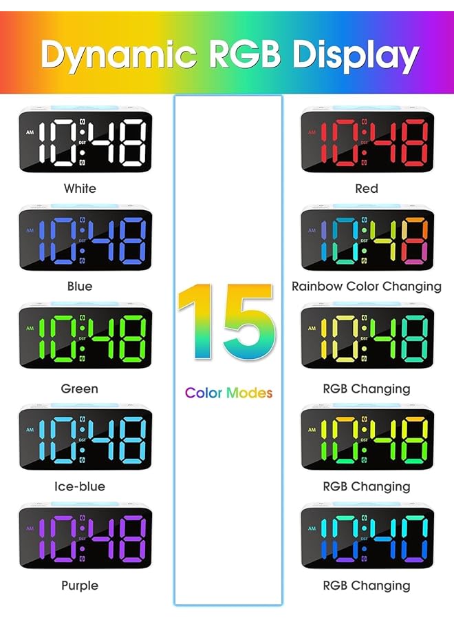 LINJIE Digital Alarm Clock Super Loud Alarm Clock With 7 Color Nightlight Adjustable Volume Dimmer Usb Charger Small Clocks For Bedrooms Ok To Wake Up For Kids Teens White+Rgb - Image 2