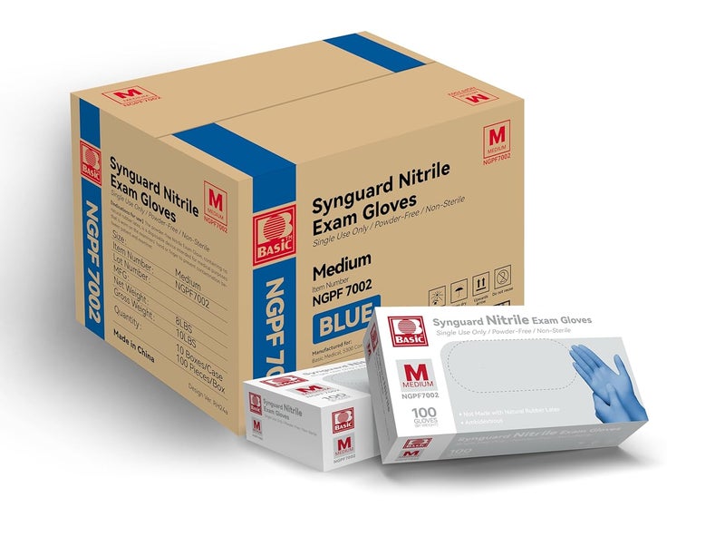 INTCO Basic Medical Blue Nitrile Exam Gloves - Latex-Free & Powder-Free - NGPF-7002 (Case of 1,000), Medium - Image 1