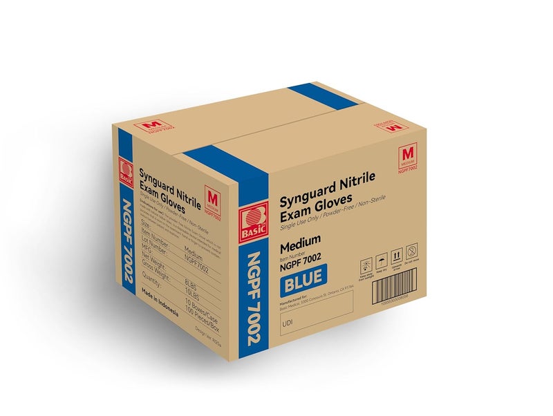 INTCO Basic Medical Blue Nitrile Exam Gloves - Latex-Free & Powder-Free - NGPF-7002 (Case of 1,000), Medium - Image 2