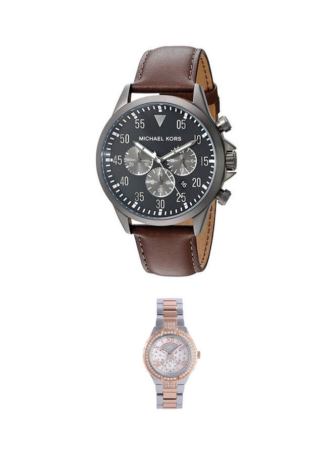Men Analog Watch MK8536 with Women's Water Resistant Analog Watch W0111L4