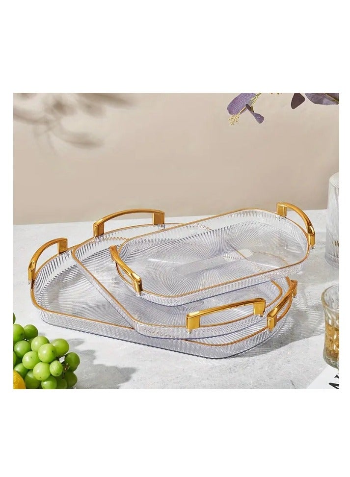 3 Pcs Serving Tray Set Elegant Oval Fruit Serving Platters Set, PET Plastic Transparent Snack Trays with Handles - Image 1