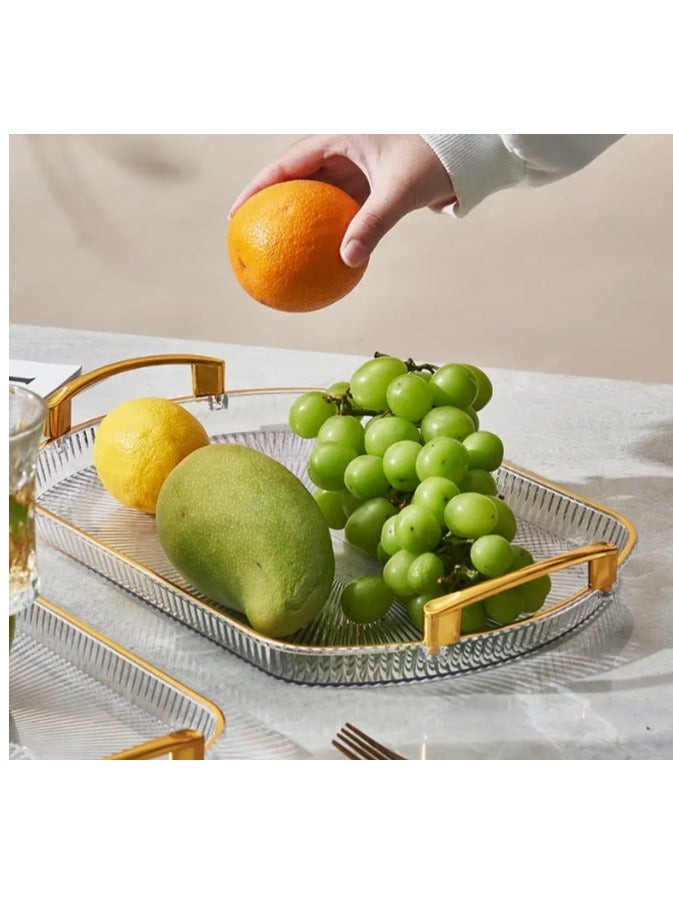 3 Pcs Serving Tray Set Elegant Oval Fruit Serving Platters Set, PET Plastic Transparent Snack Trays with Handles - Image 2