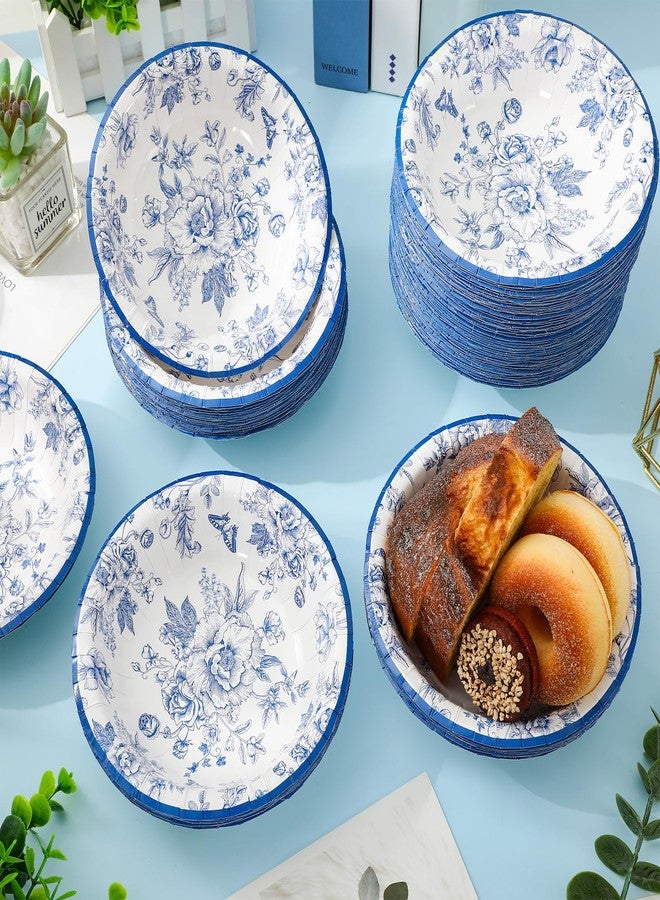 Whaline 100Pcs Blue Floral Paper Bowls Chinoiserie Flower Disposable Serving Bowls Vintage Blue White Ice Cream Bowl for Wedding Birthday Party Supplies - Image 4