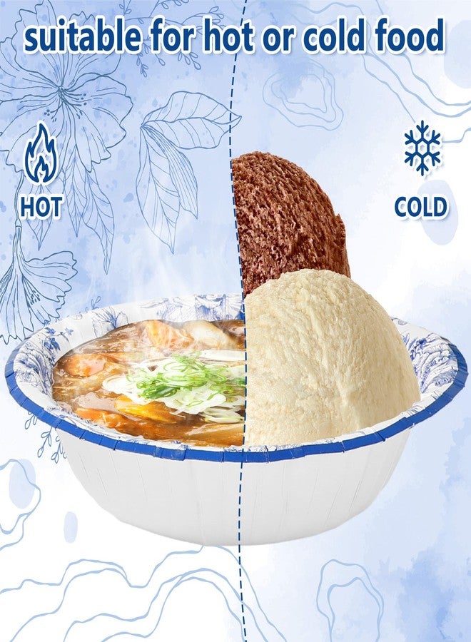 Whaline 100Pcs Blue Floral Paper Bowls Chinoiserie Flower Disposable Serving Bowls Vintage Blue White Ice Cream Bowl for Wedding Birthday Party Supplies - Image 5