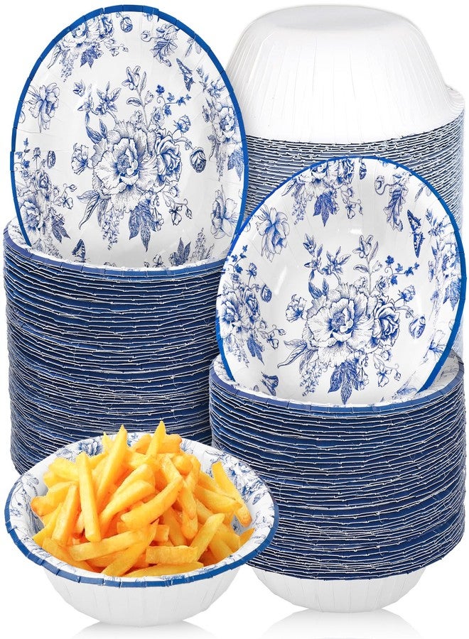 Whaline 100Pcs Blue Floral Paper Bowls Chinoiserie Flower Disposable Serving Bowls Vintage Blue White Ice Cream Bowl for Wedding Birthday Party Supplies - Image 1