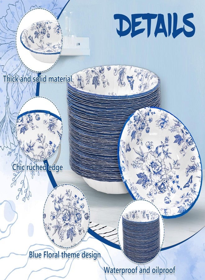 Whaline 100Pcs Blue Floral Paper Bowls Chinoiserie Flower Disposable Serving Bowls Vintage Blue White Ice Cream Bowl for Wedding Birthday Party Supplies - Image 3