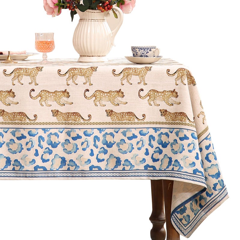 patdrea Leopard Animal Linen Table Cloth Soft Breathable Tabletop Cover Dacorative Kitchen Dining Tablecloth for Rectangular Tables for Parties,Holiday,Christmas,55"x 71" - Image 1