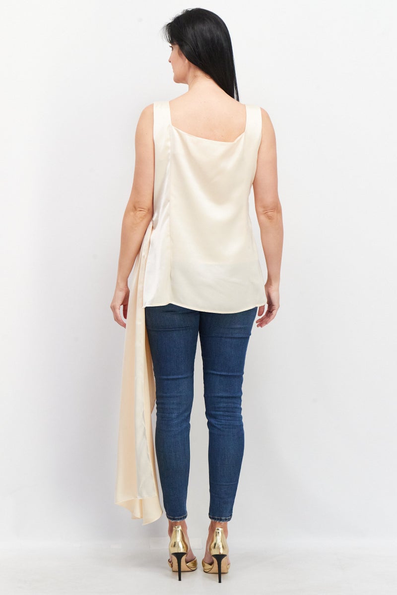 Yaura Women Plus Size Square Neck Sleeveless Drape Top, Light Peach - Image 3