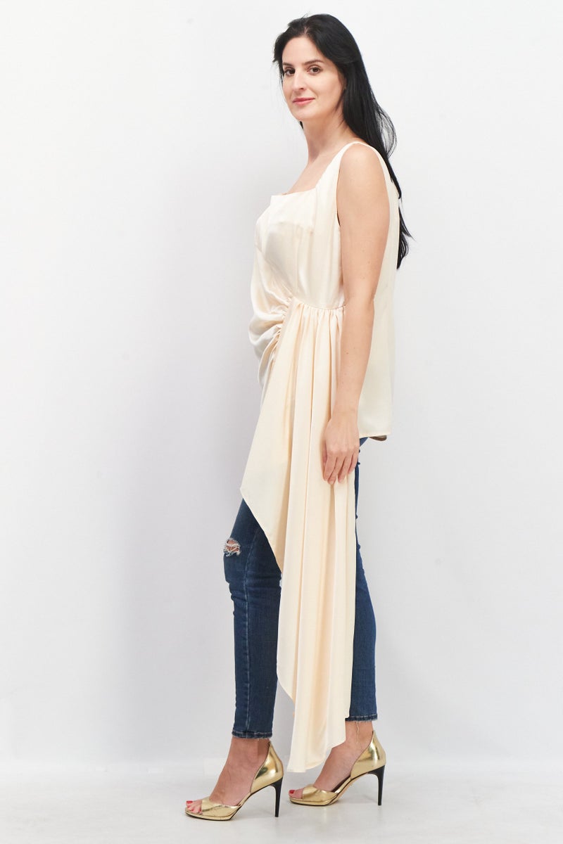 Yaura Women Plus Size Square Neck Sleeveless Drape Top, Light Peach - Image 2