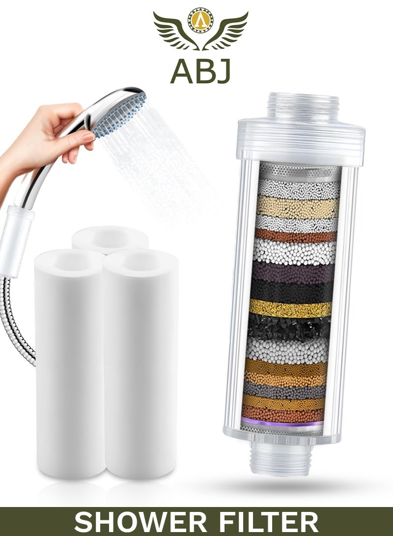ABJ Shower Filter for Hard Water with Visible Filter Change, 0.5 Micron Chlorine & Rust Removal, Soft Water for Hair & Skin Protection, Long-Life System with 3 Cartridges - Image 1