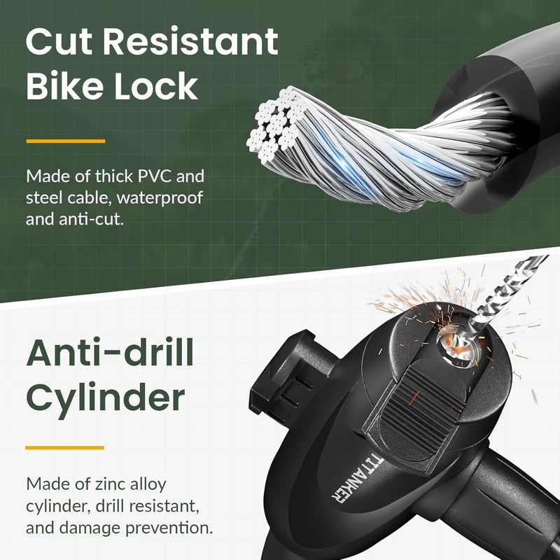 Titanker Bike Lock, 1/2 Inch Thick Bike Lock Cable Coiled Secure Bicycle Lock with Keys Scooter Lock Bike Locks Heavy Duty Anti Theft Bike Cable Lock with Mounting Bracket (4Feet, 6 Feet) - Image 4