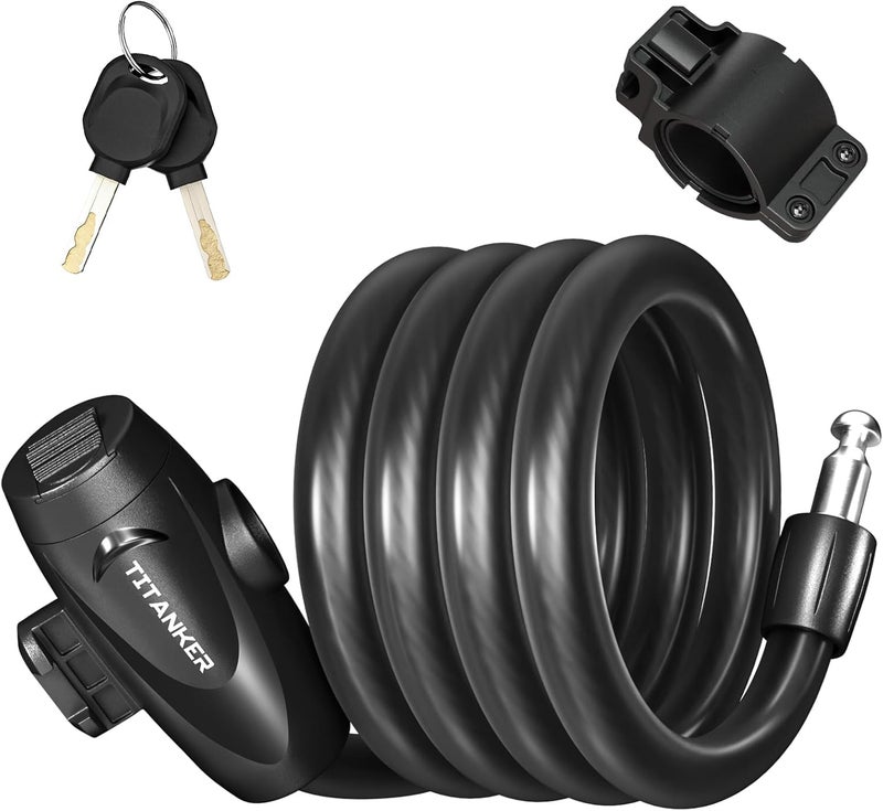 Titanker Bike Lock, 1/2 Inch Thick Bike Lock Cable Coiled Secure Bicycle Lock with Keys Scooter Lock Bike Locks Heavy Duty Anti Theft Bike Cable Lock with Mounting Bracket (4Feet, 6 Feet) - Image 1