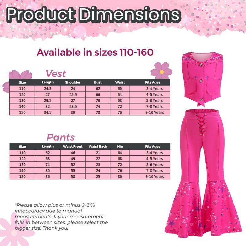 Home Smart Cowgirl Costume for Girls Pink Western Cowgirl Suit Princess Costume with Pant Top Bow Tie and Glasses Ideal Gift for Birthday - Image 2