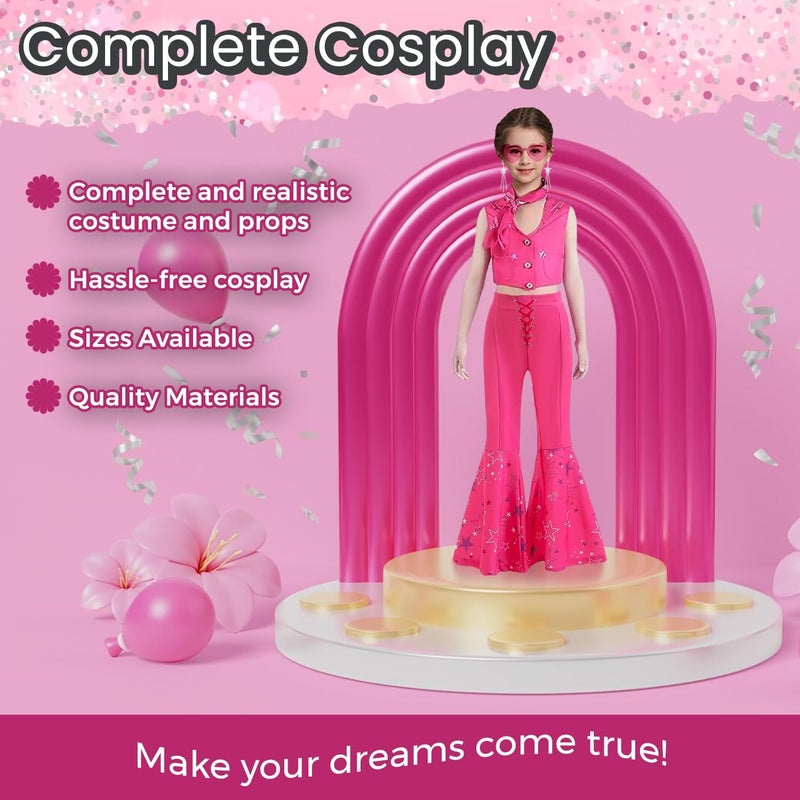 Home Smart Cowgirl Costume for Girls Pink Western Cowgirl Suit Princess Costume with Pant Top Bow Tie and Glasses Ideal Gift for Birthday - Image 4