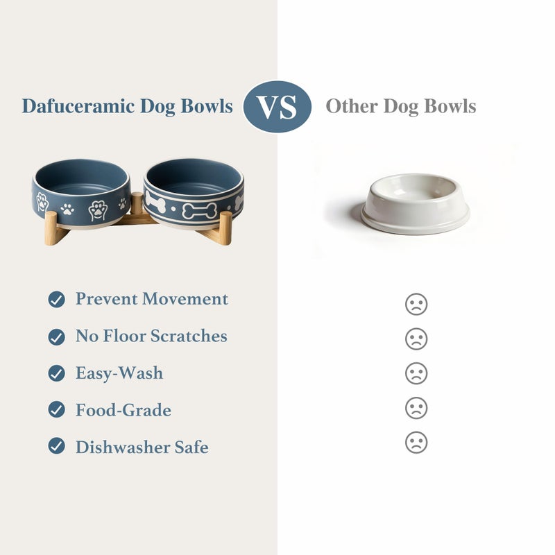 Dafuceramic Dog Bowls Set with Stand, 1.5 Cups Ceramic Puppy Bowls for Dogs, Dual Dog Food and Water Bowls with Bone Pattern,Weighted Non-Slip Base (S-1.5 Cups) - Image 5