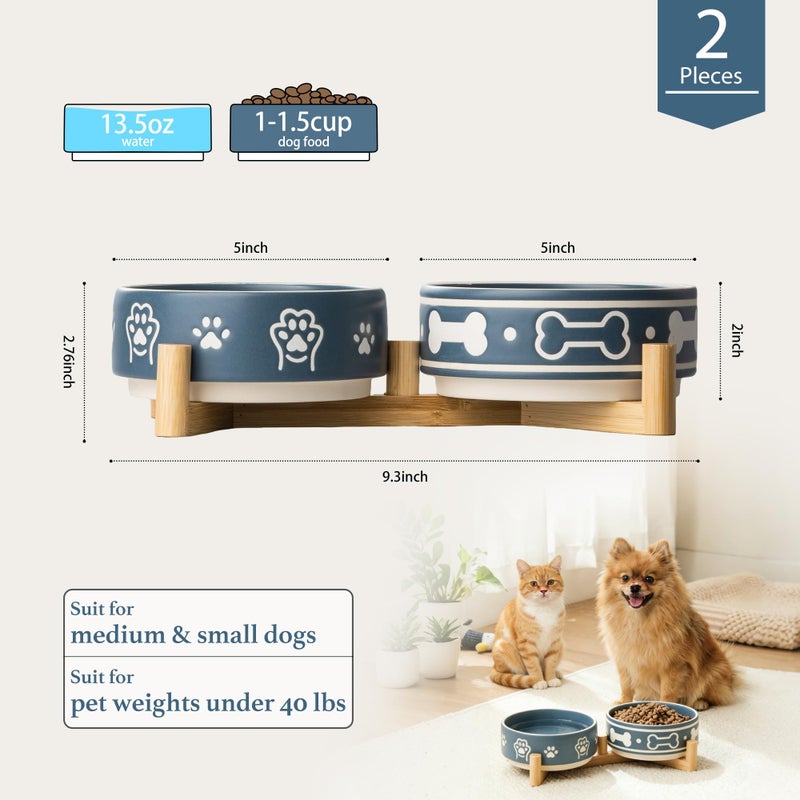 Dafuceramic Dog Bowls Set with Stand, 1.5 Cups Ceramic Puppy Bowls for Dogs, Dual Dog Food and Water Bowls with Bone Pattern,Weighted Non-Slip Base (S-1.5 Cups) - Image 2
