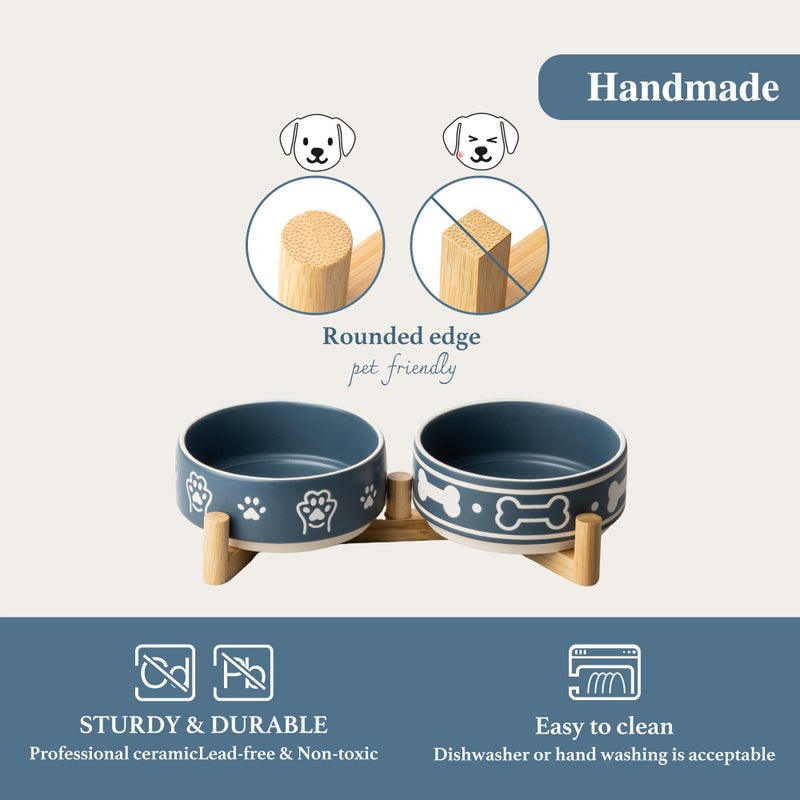 Dafuceramic Dog Bowls Set with Stand, 1.5 Cups Ceramic Puppy Bowls for Dogs, Dual Dog Food and Water Bowls with Bone Pattern,Weighted Non-Slip Base (S-1.5 Cups) - Image 4