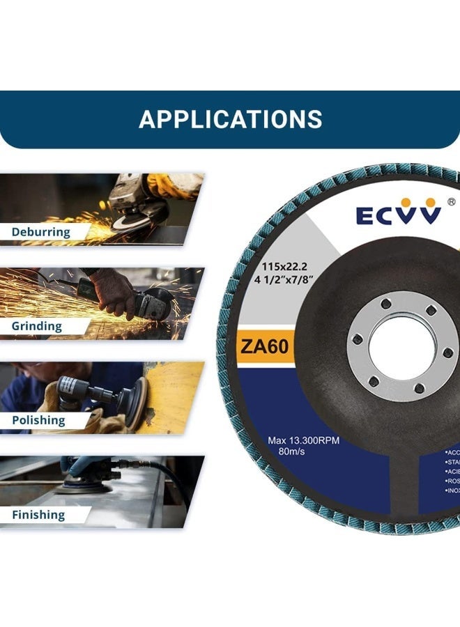 ECVV 10 Pack Flap Disc 115mm (4.5â€) Flapper Wheel Fine Processing Grinding Wheels Flap Disc for Angle Grinder Wood & Metal Sanding (60 Grit) Blue - Image 4
