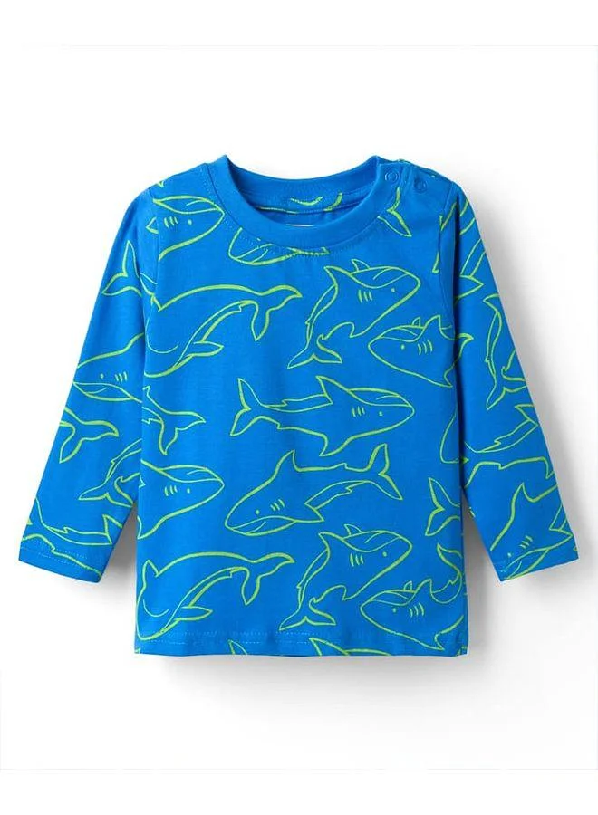 Babyhug Babyhug Cotton Knit Sea Life Printed Co-Ords T-Shirt & Pyjama Pant Night Suit - Blue