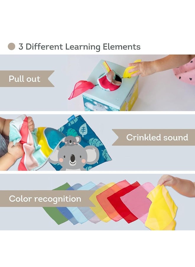 Taf Toys Taf Toys Sensory Crinkle Tissue Box for Toddlers. STEM Montessori Toy with Colorful Soft Scarves and Crinkling Blankies  - Image 5