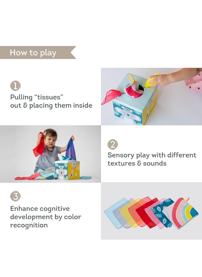 Taf Toys Taf Toys Sensory Crinkle Tissue Box for Toddlers. STEM Montessori Toy with Colorful Soft Scarves and Crinkling Blankies  - Image 1
