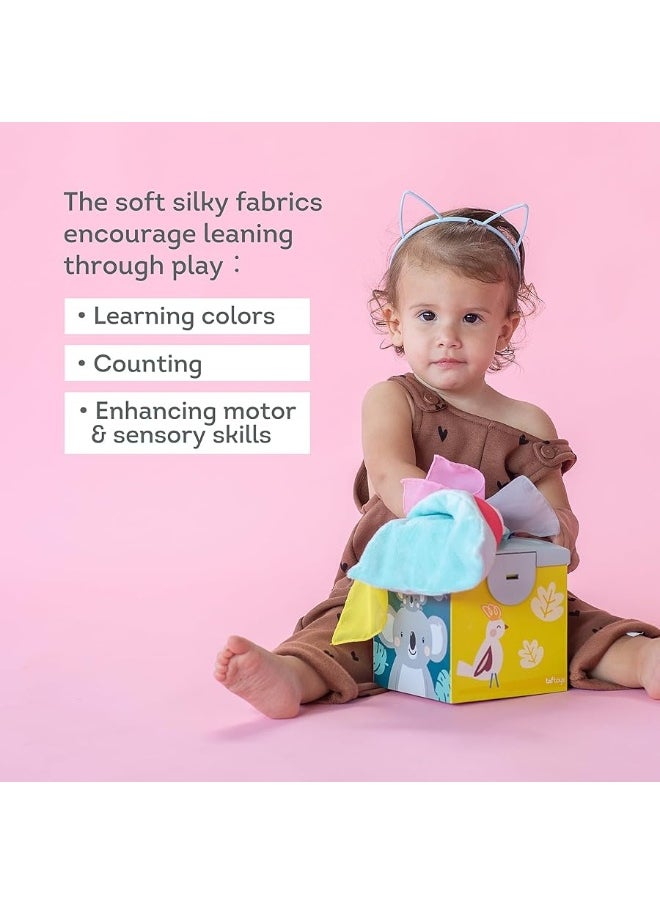 Taf Toys Taf Toys Sensory Crinkle Tissue Box for Toddlers. STEM Montessori Toy with Colorful Soft Scarves and Crinkling Blankies  - Image 3
