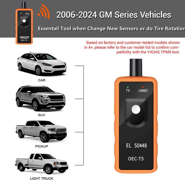 VXDAS TPMS Relearn Tool Only for GM Vehicles (2006-2024 Chevy/Buick/GMC/Opel/Cadillac) Original Sensor with 315/433 MHz, Tire Sensors Pressure Monitor System Reset Tool OEC-T5-2025 Edition - Image 2