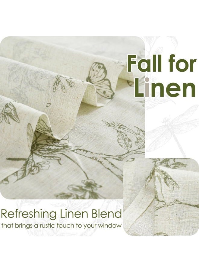 Lazzzy Kitchen Tie Up Valance Curtain Linen Floral Farmhouse Valance for Living Room Bathroom Bedroom Country Valance Window Treatments Small Cafe Curtian 18 Inch Rod Pocket 1 Panel Green on Beige - Image 4