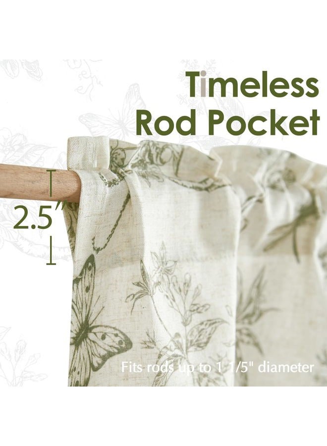 Lazzzy Kitchen Tie Up Valance Curtain Linen Floral Farmhouse Valance for Living Room Bathroom Bedroom Country Valance Window Treatments Small Cafe Curtian 18 Inch Rod Pocket 1 Panel Green on Beige - Image 3