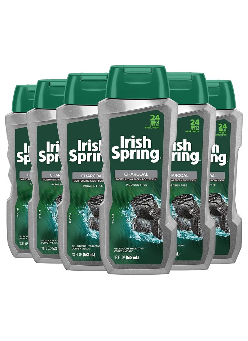 Irish Spring - Irish Spring Charcoal Mens Body Wash Pure Fresh  18 fluid ounce 6 Pack - Image 1