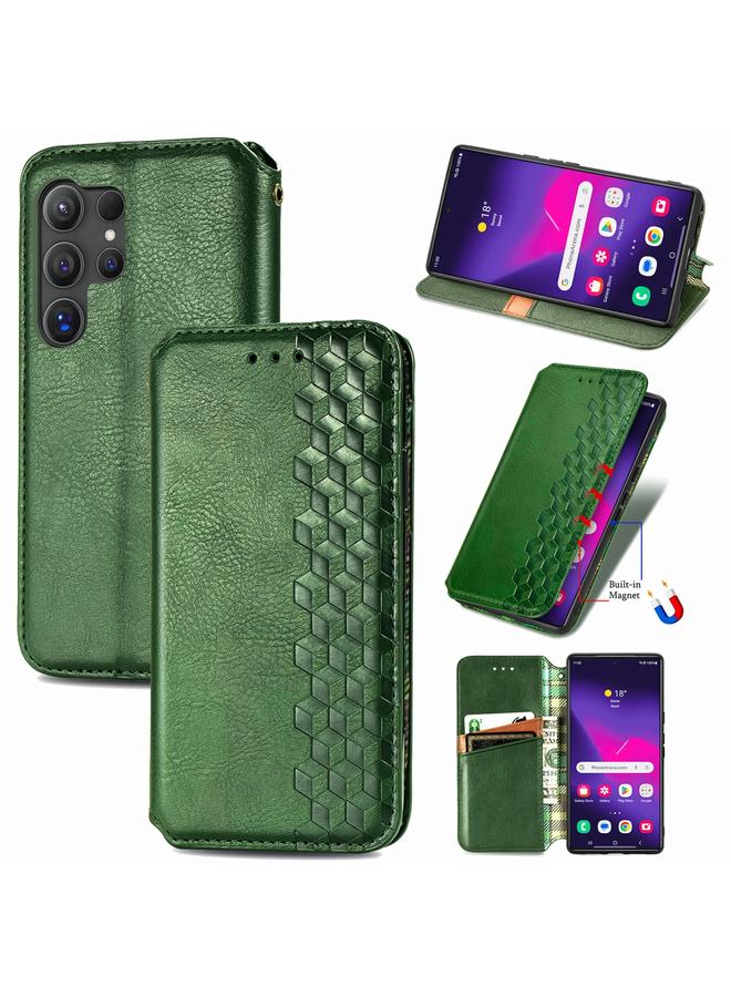 اس-توب جراب لهاتف Samsung Galaxy S25 Ultra 5G، جراب هاتف جلدي مغناطيسي مضغوط بشبكة مكعبة - Image 1