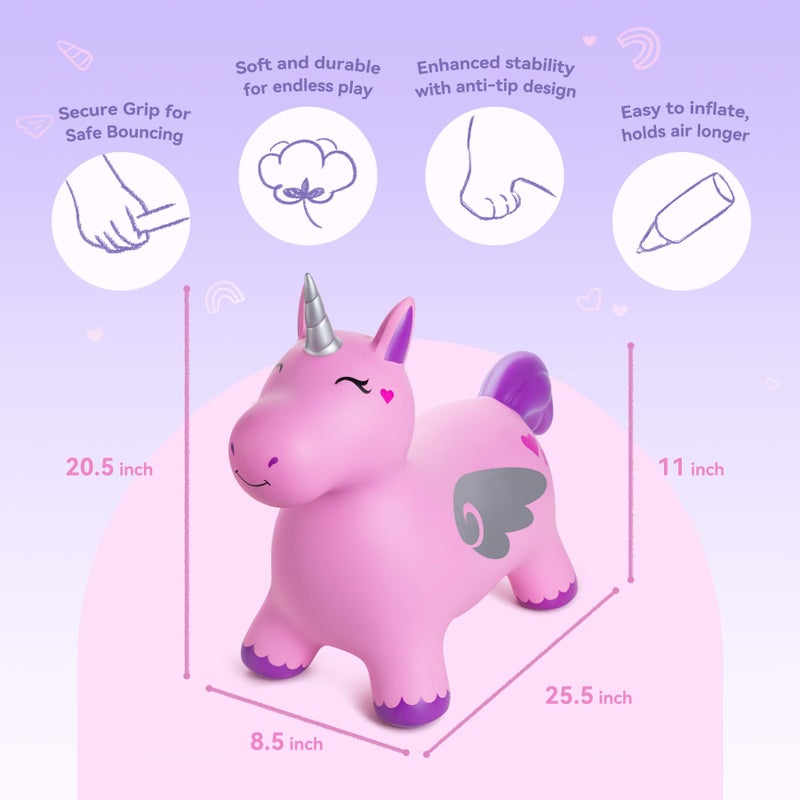ZOOJOY Unicorn Bouncy Hopper, Inflatable Bouncy Horse Hopping Toys for Toddlers 1-3, Indoor Outdoor Bounce and Ride On Bouncer Boys Girls, Birthday with Free Pump - Image 4