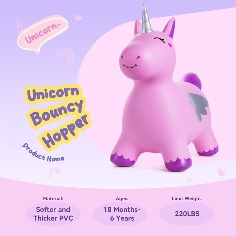 ZOOJOY Unicorn Bouncy Hopper, Inflatable Bouncy Horse Hopping Toys for Toddlers 1-3, Indoor Outdoor Bounce and Ride On Bouncer Boys Girls, Birthday with Free Pump - Image 2