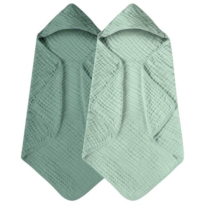 Yoofoss Hooded Baby Bath Towels 2 Pack - 100% Muslin Organic Cotton, Soft & Absorbent for Newborn, Babies, Toddlers, 32x32 Inch, Beige & Coffee