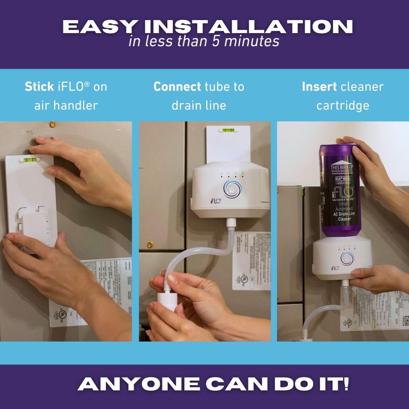 iFLO® Smart Automated A/C Drain Line Cleaner for HVAC System, For Clog-Free, Easy Installation and App-Controlled Air Conditioner Maintenance, Includes 36oz Cleaner Cartridge, 3 Month Supply - Image 4