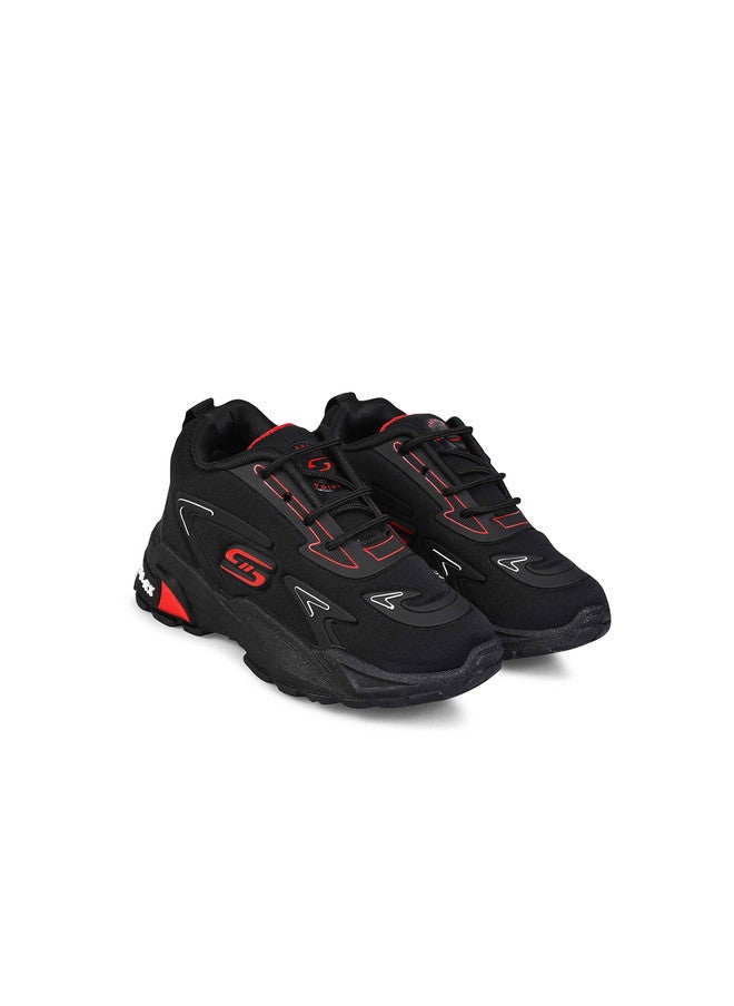 KATS Boys Textured Lightweight Memory Foam Insole Sneakers in Black and Red - Image 2