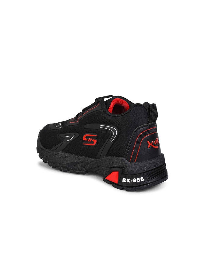 KATS Boys Textured Lightweight Memory Foam Insole Sneakers in Black and Red - Image 3