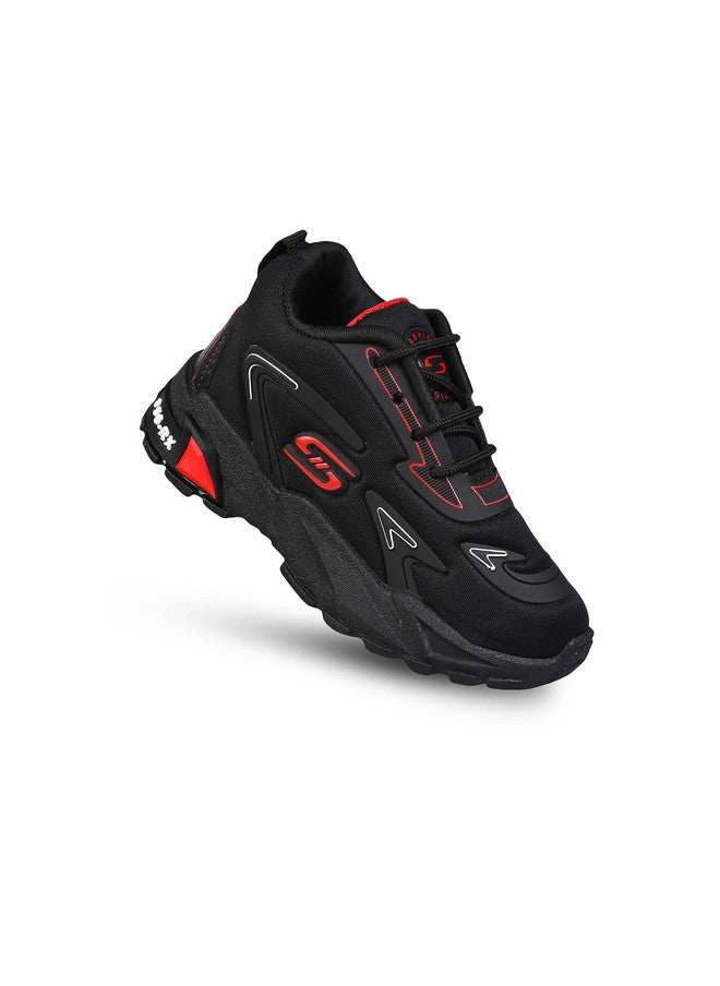 KATS Boys Textured Lightweight Memory Foam Insole Sneakers in Black and Red - Image 5