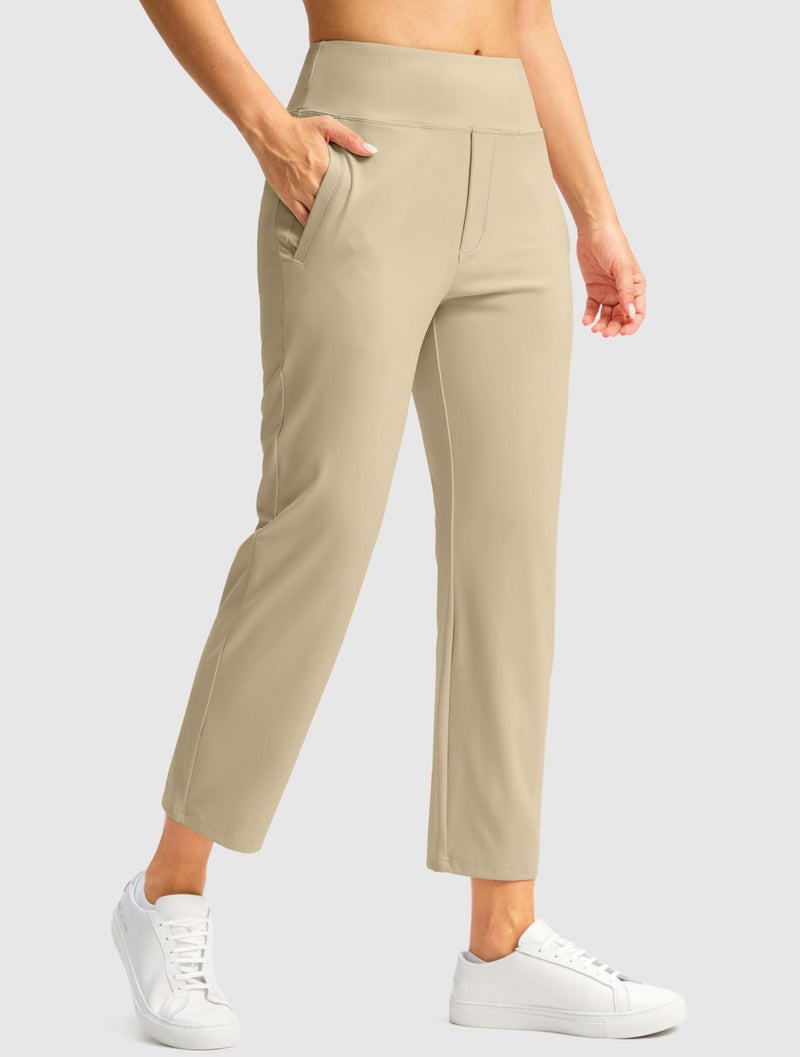 SANTINY Women's Pants with 3 Pockets 7/8 High Waisted Stretch Ankle Pants for Women Golf Casual Travel Athletic Work (Khaki_S) - Image 3