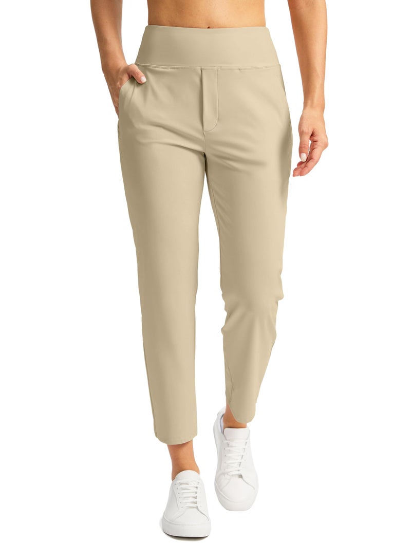 SANTINY Women's Pants with 3 Pockets 7/8 High Waisted Stretch Ankle Pants for Women Golf Casual Travel Athletic Work (Khaki_S) - Image 1