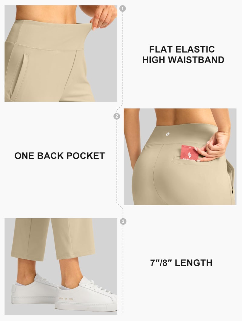 SANTINY Women's Pants with 3 Pockets 7/8 High Waisted Stretch Ankle Pants for Women Golf Casual Travel Athletic Work (Khaki_S) - Image 4