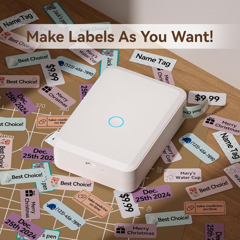 D110 Label Maker with Labels Bluetooth Wireless Mini Label Printer Multiple Templates for iPhone Android Rechargeable White Office, Home Organization Use - Image 2