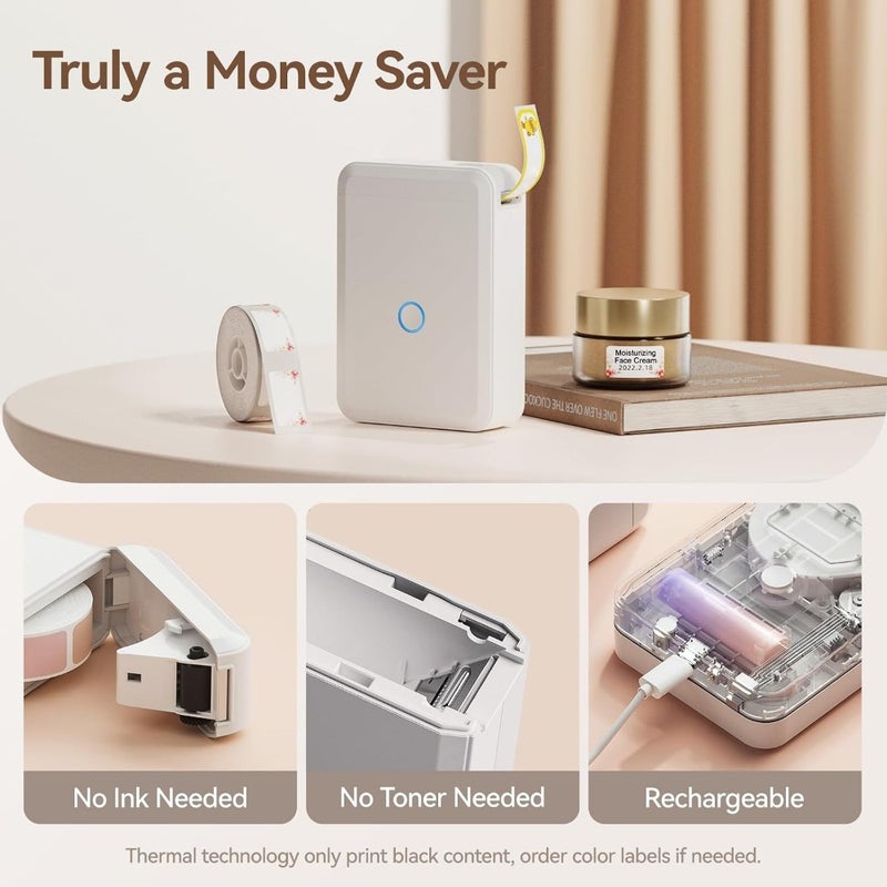 D110 Label Maker with Labels Bluetooth Wireless Mini Label Printer Multiple Templates for iPhone Android Rechargeable White Office, Home Organization Use - Image 3